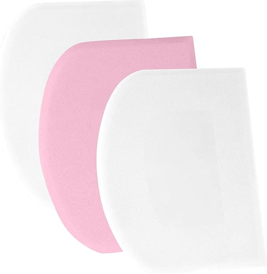 SURDOCA Dough Scraper Bench Scraper - 3P 4.7x3.7" Plastic Flexible Bowl Scraper, Sharp Edge & Angles Cake Scraper. Non-Slip Bakeware Decorating Tools Sculpting & Modeling Tools - White+Pink+White by SURDOCA