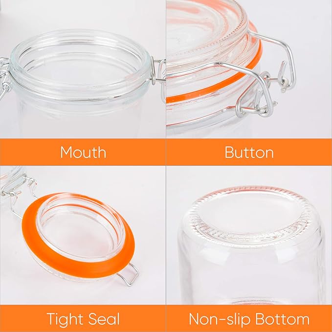 Glass Jars With Airtight Lids, 16 oz Glass Jars With Leak Proof Rubber Gasket,Wide Mouth Mason Jars With Hinged Lids For Kitchen Canisters,Glass Storage Containers 12 Pack - Image 3