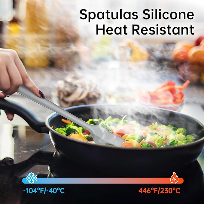 5-Piece Silicone Spatula Set - Heat Resistant 446°F Food Grade BPA Free, Nonstick Cookware Safe Dishwasher Safe Kitchen Tools for Baking, Cooking, Stirring, Multicolor. (Grey)