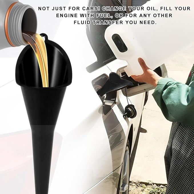 Oil Funnel, Plastic Long Neck Multi-Purpose Spill Saver Funnel, Engine Oil Funnels for Filling Oils Gas Water Diesel Fuel Lubricants for Car Motorcycle ATV Boat (Black-1PCS)