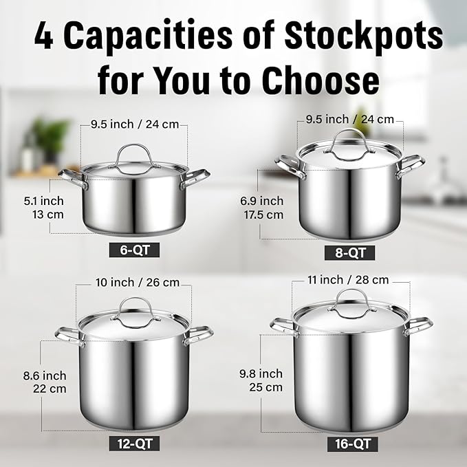 Cooks Standard 18/10 Stainless Steel Stockpot 12-Quart, Classic Deep Cooking Pot Canning Cookware with Stainless Steel Lid, Silver - Image 7