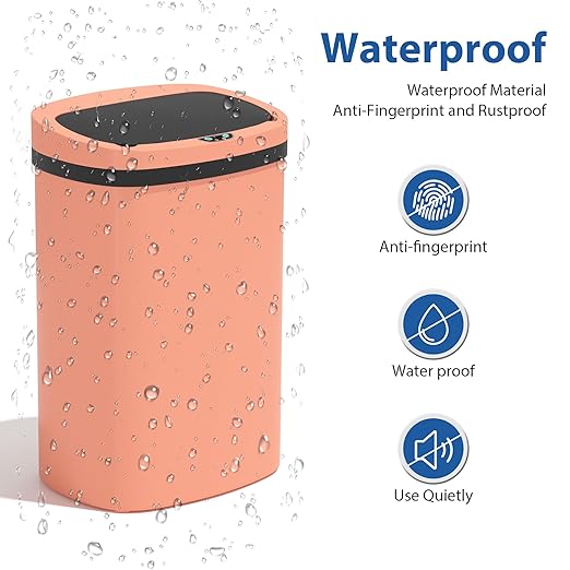 13 Gallon/50 L Kitchen Trash Can with Lid, Garbage Can with Touch-Free Lid, Cute Automatic Trash Can Bathroom Trash Bin, Motion Sensor Waterproof Trash Bin