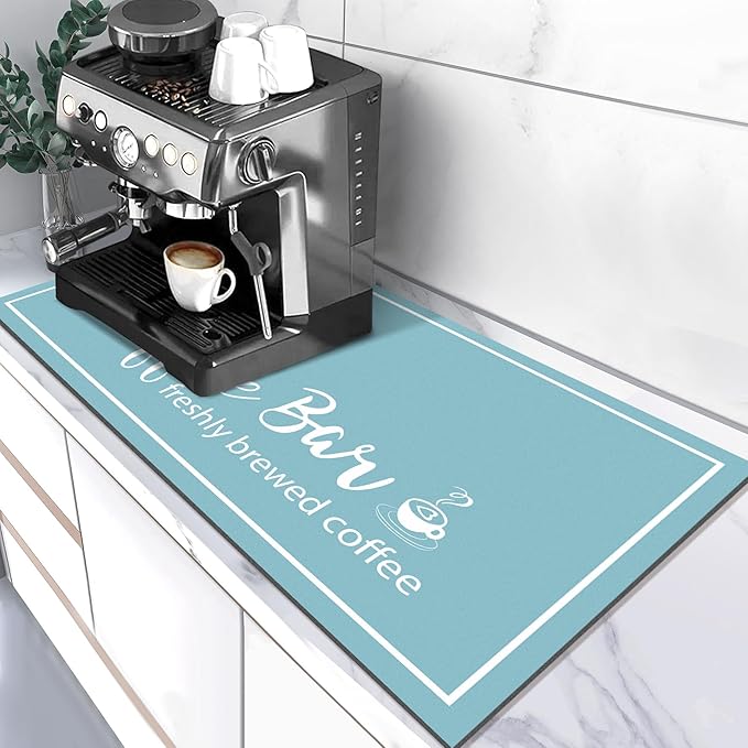 Findosom Dish Drying Mat, 17"x 32" Super Absorbent & Hide Stain Coffee Mat, Cuttable Drying Mat for Kitchen Counter, Coffee Bar Accessories, Under Dish Rack, Coffee Maker, Espresso Machine, Blue - Image 9