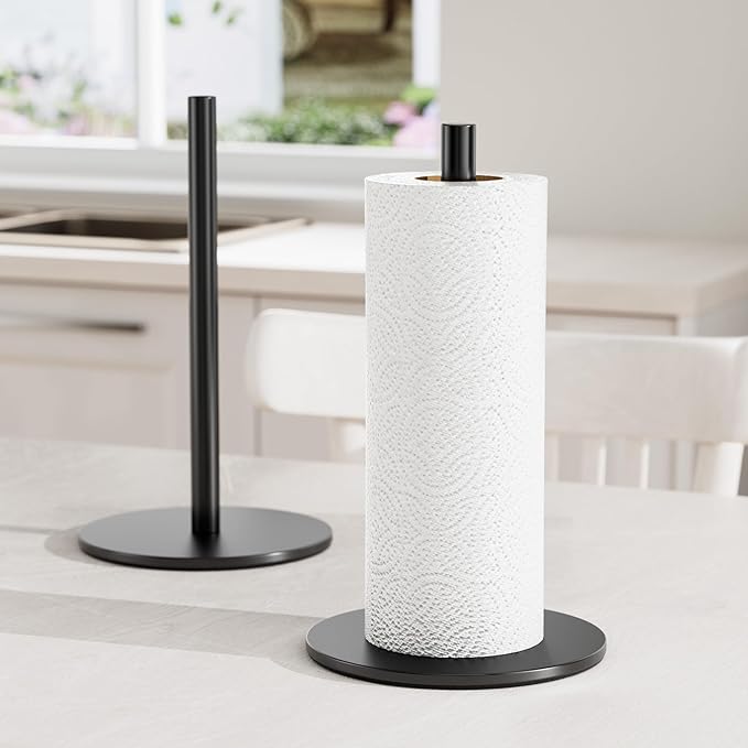 Black Paper Towel Holder Free-Standing, Premium Stainless Steel Paper Rolls Organizer Countertop, Classic Fashion Kitchen Roll Dispenser - Image 2