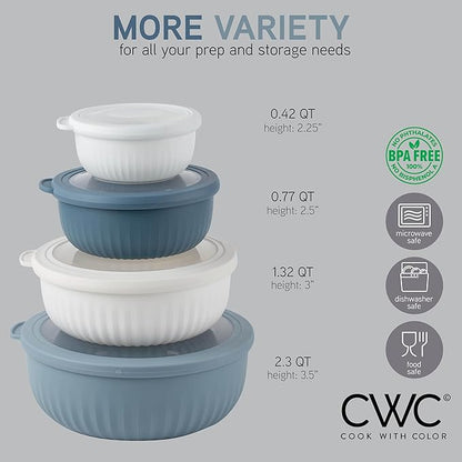 COOK WITH COLOR Prep Bowls with Lids- Wide and Deep Nesting Plastic Small Mixing Bowl Set with Lids, 8 Piece Set - Wide Bowls, Blue/Grey - Image 4