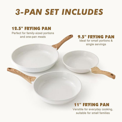 SENSARTE Nonstick Frying Pan Skillets, White Ceramic Coating Omelette Pans, Healthy Cookware Chef's Pan, Free of PTFE & PFAS (9.5+11+12.5 Inch) - Image 2