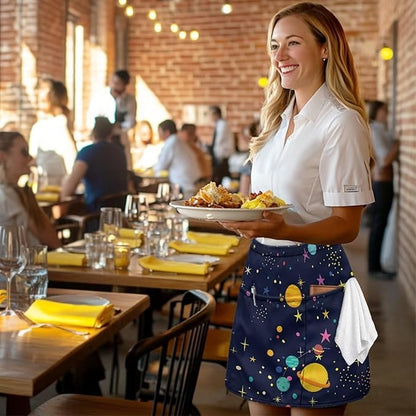 Server Apron with 3 Pockets, Waterproof Oil Waitress Waiter Half Apron for Restaurant Hotel Kitchen Cafe