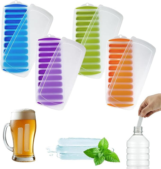 Lily's Home Silicone Ice Cube Tray with Lid Set of 4, BPA-Free, Ideal for Water Bottles & Sports Bottles, Flexible & Stackable Design for Quick Release, Ice Cube Trays for Freezer(11.81"*4.72"*0.95") by LilysHome
