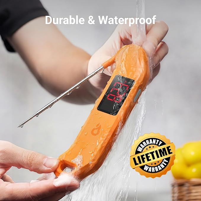Professional Digital Meat Thermometer, 1 Sec Instant Read, ±0.5℉ Accuracy NIST&NSF Certified Food Thermometer, Auto-Rotate Bright LED Screen, Waterproof Cooking Thermometer for Grill BBQ, Orange - Image 6
