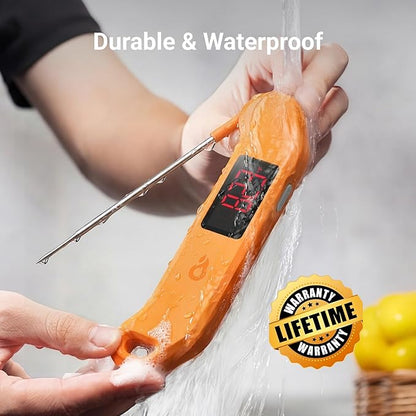 Professional Digital Meat Thermometer, 1 Sec Instant Read, ±0.5℉ Accuracy NIST&NSF Certified Food Thermometer, Auto-Rotate Bright LED Screen, Waterproof Cooking Thermometer for Grill BBQ, Orange - Image 6