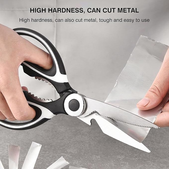 NileHome Kitchen Scissors, Stainless Steel Scissors All Purpose Heavy Duty, Kitchen Scissors for Food Dishwasher Safe, Kitchen Shears for Kitchen Meat Chicken Fish Poultry Herb Bread (Black White) - Image 4