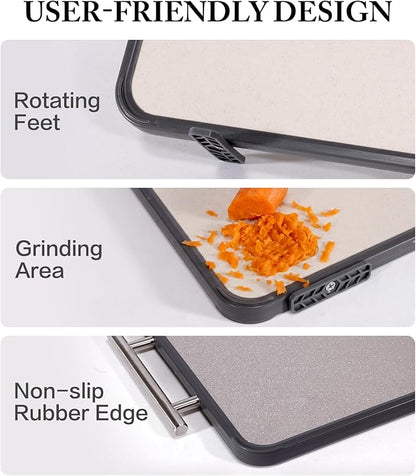 Titanium Cutting Board for Kitchen- Double Sided Chopping Board with Rotatable Feet, Textured Food-Grade Titanium Surface for Raw Meats & PP Surface for Produce – Easy to Clean (14.5" × 11", 1 Pack)