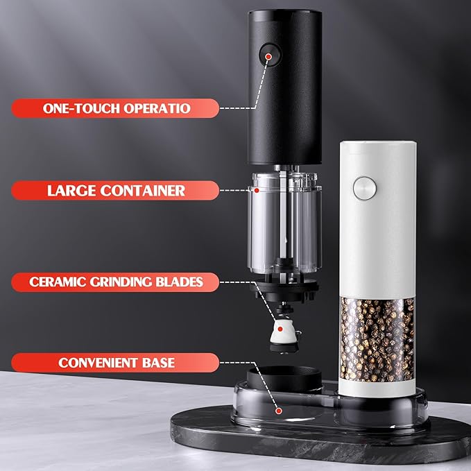 Electric Salt and Pepper Grinder Set Automatic Grinder for Kitchen Battery Pepper Mill Shakers Adjustable Coarseness Upgraded Larger Capacity with Led Gifts for Mom - Image 7