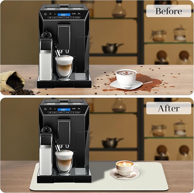 Bloss Coffee Mat / Drying Mat Off White, Absorbent / Hides Stains / Rubber Backed - Dish Drying Mat Fits Under Coffee Maker or Espresso Machine / 16.1"x24.1" - Image 5