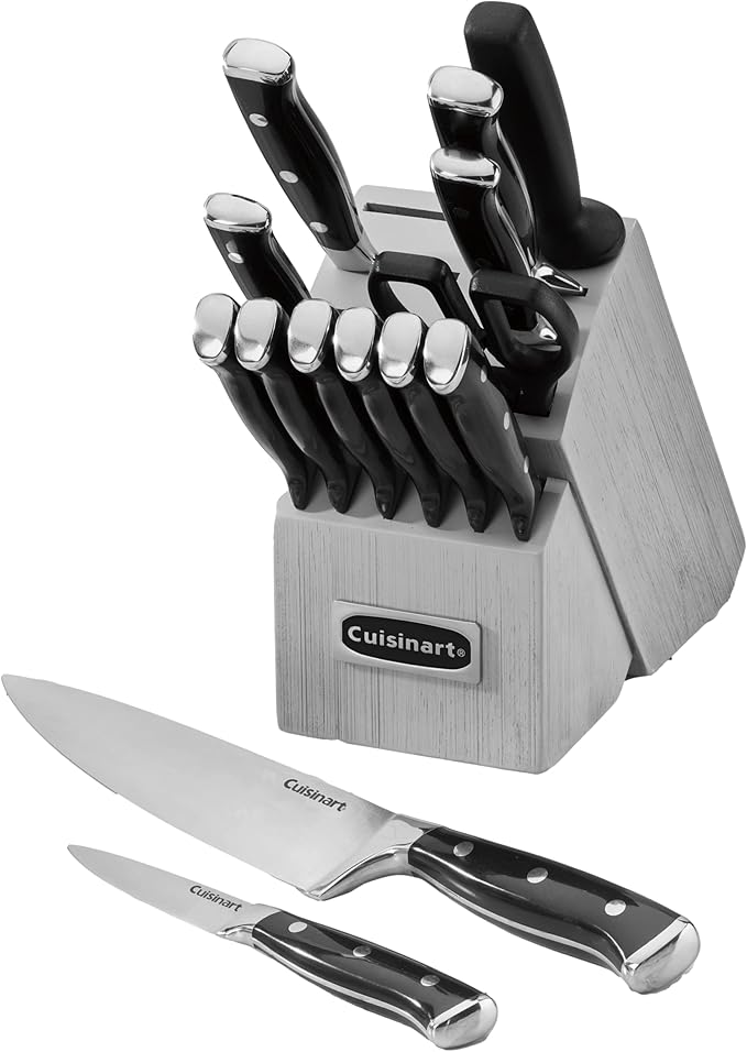 Cuisinart 15-Piece Knife Set with Block, High Carbon Stainless Steel, Forged Triple Rivet, Black/Gray C77BTR-15PG by Cuisinart