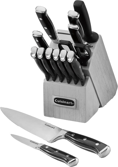Cuisinart 15-Piece Knife Set with Block, High Carbon Stainless Steel, Forged Triple Rivet, Black/Gray C77BTR-15PG by Cuisinart