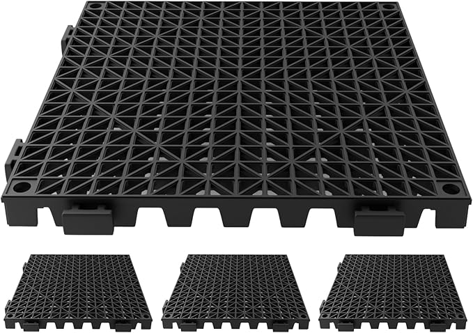 Tioncy 4 Pcs Bar Countertop Supplies Interlocking Mats 12 x 12 Inch Rubber Black Shelf Liners Bar Drying Coffee Non Slip Spills Mats for Bartending Home Cocktail Bars Restaurants by Tioncy