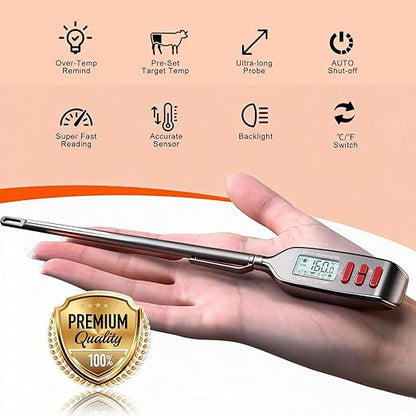 Antonki Meat Thermometer Digital, Smart Instant Read Food Thermometer with Super Long Probe for Cooking Grilling Baking Kitchen Candy BBQ Oil Liquid, Backlit Display, Battery Included - Image 3