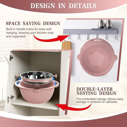 4-1 Strainer Bowl with Lid Set - Strainers and Colanders, Colander for Kitchen, Pasta Strainer, Fruit Cleaner, Veggie Wash, Funny Kitchen Present, Fruit Washing Bowl, Cooking Present for Women - Pink - Image 7
