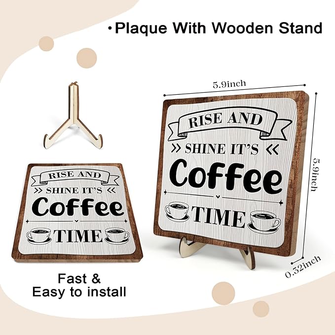 Coffee Bar Sign Plaque, Coffee Signs for Coffee Station, Vintage Coffee Sign Decor for Kitchen, Coffee Bar Accessories, Coffee Themed Gifts, Farmhouse Cafe Sign,Coffee & Tea Bar Decor Signs (Gray&Brown, 5.9x5.9inches) - Image 2