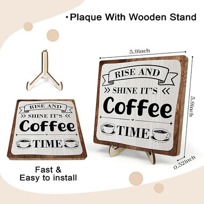 Coffee Bar Sign Plaque, Coffee Signs for Coffee Station, Vintage Coffee Sign Decor for Kitchen, Coffee Bar Accessories, Coffee Themed Gifts, Farmhouse Cafe Sign,Coffee & Tea Bar Decor Signs (Gray&Brown, 5.9x5.9inches) - Image 2