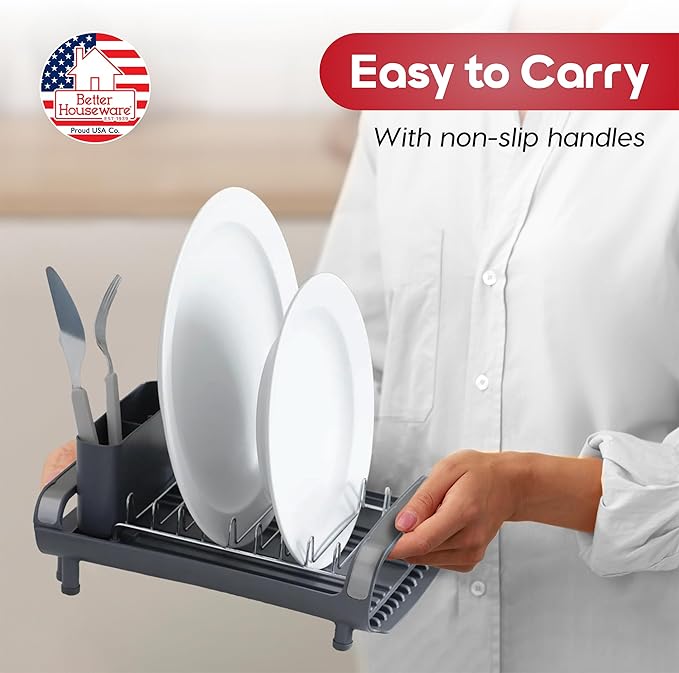 Better Houseware in Sink Dish Drying Rack, Dish Drying Rack in Sink with Non-Slip Handles, Stainless Steel Space-Saving Design, Dish Rack Holds 8 Plates, 12.25 x 18 x 10.75 Inch, Gray - Image 6