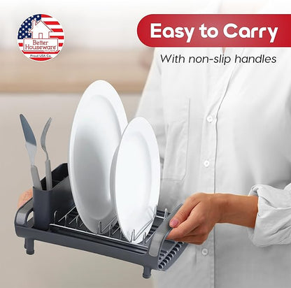 Better Houseware in Sink Dish Drying Rack, Dish Drying Rack in Sink with Non-Slip Handles, Stainless Steel Space-Saving Design, Dish Rack Holds 8 Plates, 12.25 x 18 x 10.75 Inch, Gray - Image 6