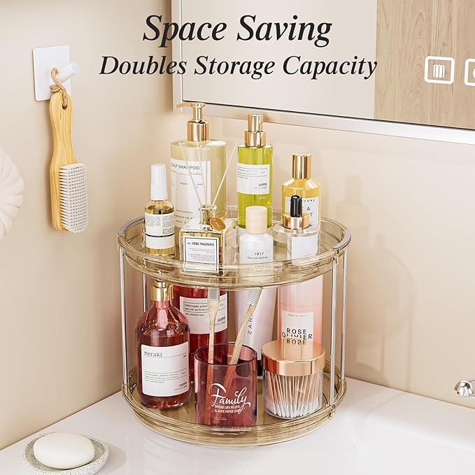 LAMU 2 Tier Lazy Susan Turntable Organizer 10.6'' Rotating Spice Rack Organization for Cabinet, Kitchen, Pantry, Countertop, Bathroom, Vanity, Medicine Cabinet Organizer, Amber - Image 6