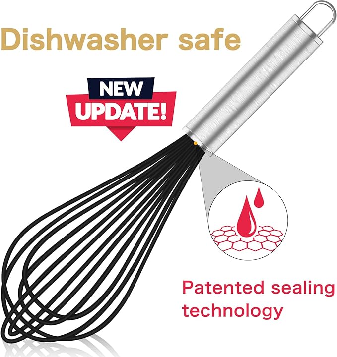 OYV Silicone Whisk,3 pack Professional whisks for cooking non scratch,Stainless Steel & Silicone wisk,plastic rubber whisk for nonstick cookware,small silicone whisk set,black - Image 2