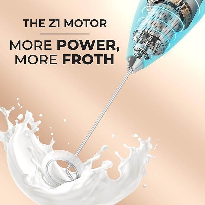 Zulay Kitchen Powerful Milk Frother Wand With 4 AA Duracell Batteries - Ultra Fast Handheld Drink Mixer - Electric Whisk Foam Maker for Coffee, Lattes, Cappuccino, Matcha & Creamer - Marine - Image 4