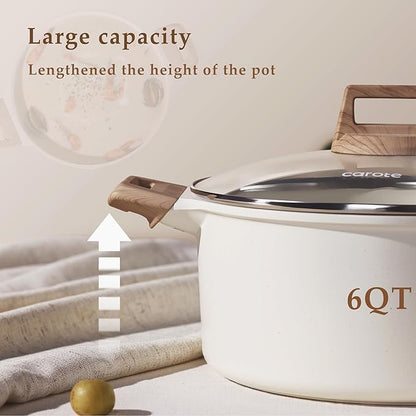 CAROTE 6 Qt Nonstick Stock Pot with Lid Soup Pot, 6 Quart Casserole with Lid, Easy to Clean Non Stick Cooking Pot Cookware PFOA Free, White Granite - Image 5