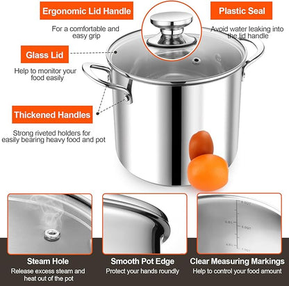 P&P CHEF 8 Quart Stainless Steel Stock Pot with Lid, Large Stockpot for Cooking Pasta Soup, Cookware for Induction Gas Electric Stoves, Visible Lid & Measuring Markings, Dishwasher Safe - Image 3
