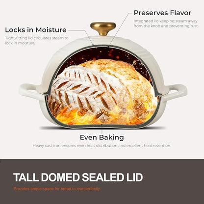 Overmont Enameled Cast Iron Bread Oven - 6QT Bread Dutch Oven for Sourdough Baking - Bread Pot with Dome Lid Cotton Potholders & Cookbook - Multi-Functional Bread Pan For Baking Frying Roasting - Image 4