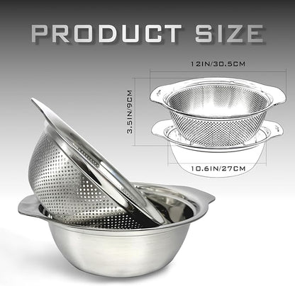 2 PCS Stainless Steel Colander, 3.5 QT 18/8 Stainless Steel Strainer, Colander for Kitchen Made of SUS304 Stainless Steel with Handle for Veggie Fruit Rice Pasta, Easy to Clean