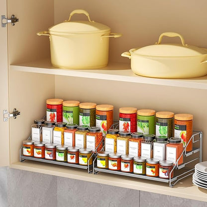 BOIVSHI 4 Tier Spice Rack Organizer for Cabinet, Spice Rack Organizer, Depth Adjustable Spice Organizer for Cabinet, Countertop, Cupboard, Pantry, Seasoning Shelf, Metal, Gray (2 Pack) - Image 6