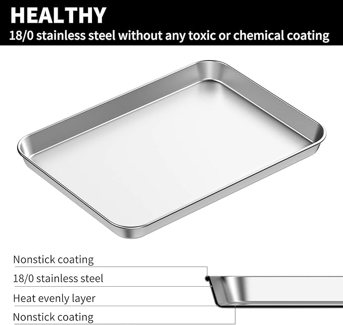 Baking Sheet Set of 2, Stainless Steel 2-Piece Cookie Sheet, Toaster Oven Baking Pan Set, Rectangle Size 16 x 12 x 1 inch, Healthy & Non Toxic, Mirror Finish & Rust Free, Dishwasher Safe - Image 2