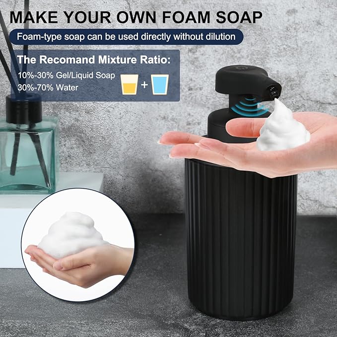Automatic Soap Dispenser Foaming Touchless: 9oz Black Plastic - Rechargeable Electric Smart Auto Foam Soap Dispenser - Hand Dish Bathroom Kitchen - Image 2