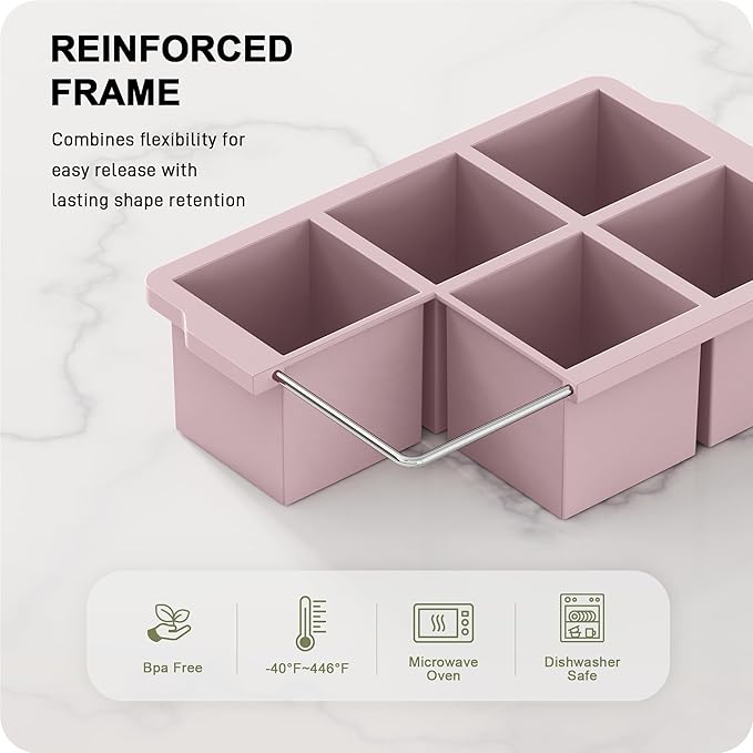 VLM 3 Packs Large Ice Cube Molds with Stackable Lid,Silicone Ice Cube Tray for Freezer,Big Square Ice Tray for Whiskey,Cocktails,Bourbon and Soups (Neutral) - Image 4
