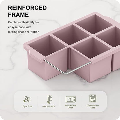 VLM 3 Packs Large Ice Cube Molds with Stackable Lid,Silicone Ice Cube Tray for Freezer,Big Square Ice Tray for Whiskey,Cocktails,Bourbon and Soups (Neutral) - Image 4