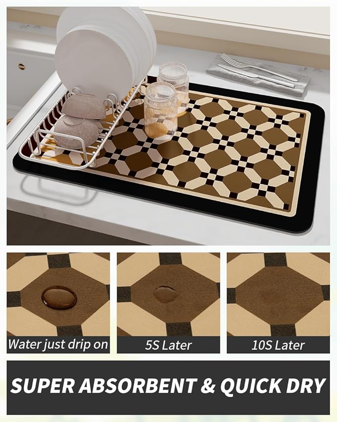 AMOAMI Coffee Mat Hide Stain Rubber Backed Absorbent Dish Drying Mat for Kitchen Counter - Fits Under Coffee Maker or Machine - 16X24 - Image 3