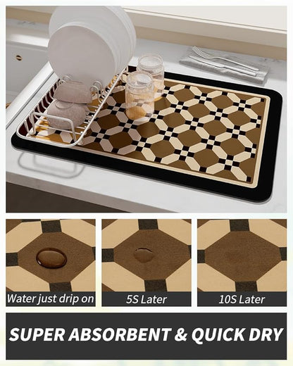 AMOAMI Coffee Mat Hide Stain Rubber Backed Absorbent Dish Drying Mat for Kitchen Counter - Fits Under Coffee Maker or Machine - 16X24 - Image 3