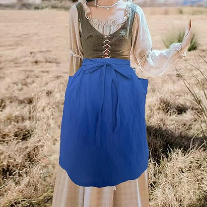 Cotton Linen Half Apron for Women Vintage Waist Apron Ruffle Plain Bright Color for Cooking Painting Artwork