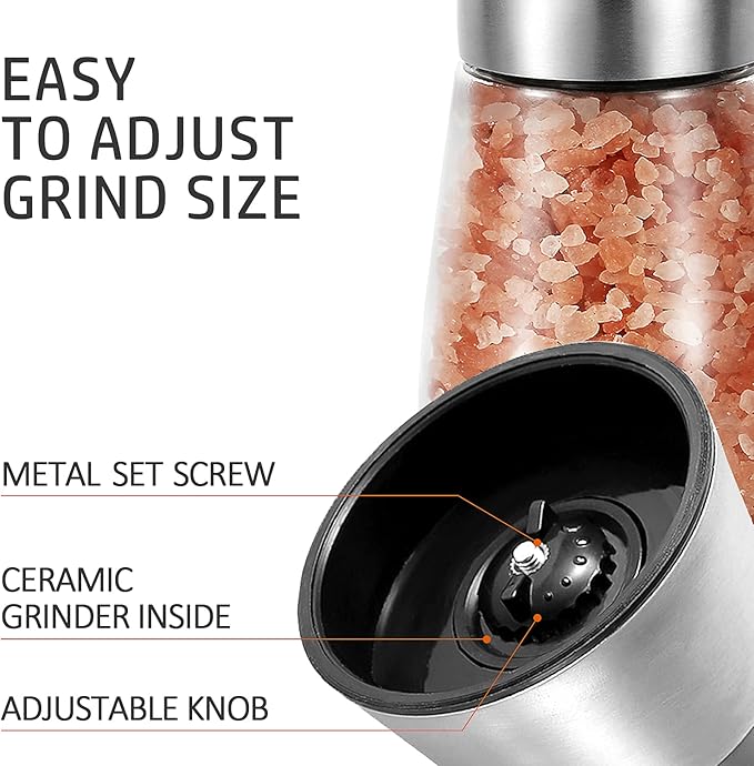Gulex Pepper Grinder Pepper Mill, Salt Grinder Refillable,(Single Package) Adjustable, Stainless Steel Sea Salt Shaker with Ceramic Rotor (1 pack) - Image 4