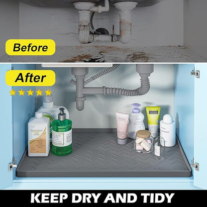 TigeJoy 22" x 19" Under Sink Mats for Kitchen Waterproof, Leak-Proof Silicone Mat Sink Protector and Cabinet Liner, Kitchen Essentials Organizer and Storage