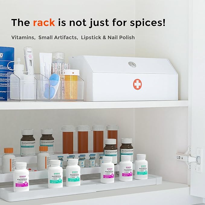 Expandable Spice Rack Organizer for Cabinet - 3 Tier Adjustable Cabinet Spice Organizer Easy Visibility - Spice Organizer for Cabinet Countertop Cupboard Pantry Organization (White) - Image 9