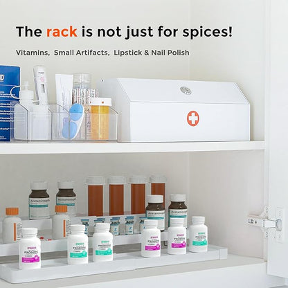 Expandable Spice Rack Organizer for Cabinet - 3 Tier Adjustable Cabinet Spice Organizer Easy Visibility - Spice Organizer for Cabinet Countertop Cupboard Pantry Organization (White) - Image 9