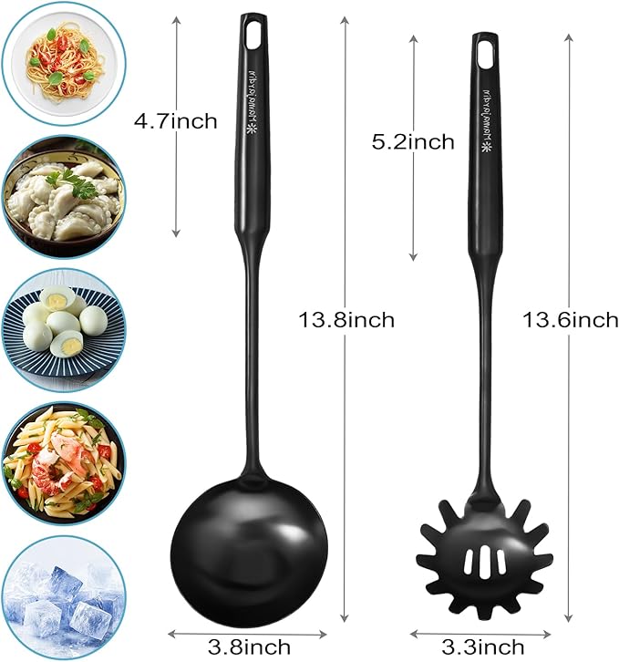 Soup Ladle - 18/10 Stainless Steel Ladle Spoon, 13.8" Large Soup Spoons, Resilient Kitchen Metal Ladel for Cooking, Serving, Stirring, Canning，Sauce, Wok & Soup，Black, Christmas Gifts - Image 5
