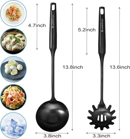 Soup Ladle - 18/10 Stainless Steel Ladle Spoon, 13.8" Large Soup Spoons, Resilient Kitchen Metal Ladel for Cooking, Serving, Stirring, Canning，Sauce, Wok & Soup，Black, Christmas Gifts - Image 5