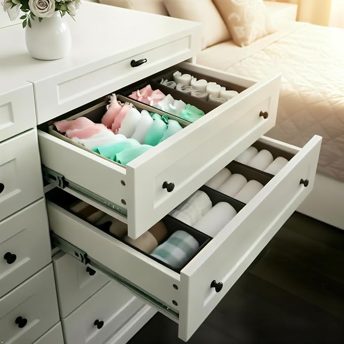 Bructhun Sock Drawer Organizer 9 Pack - Collapsible Fabric Storage Bins for Underwear Divider, Small Closet Organizers with 9 Compartments, Gray - Image 3