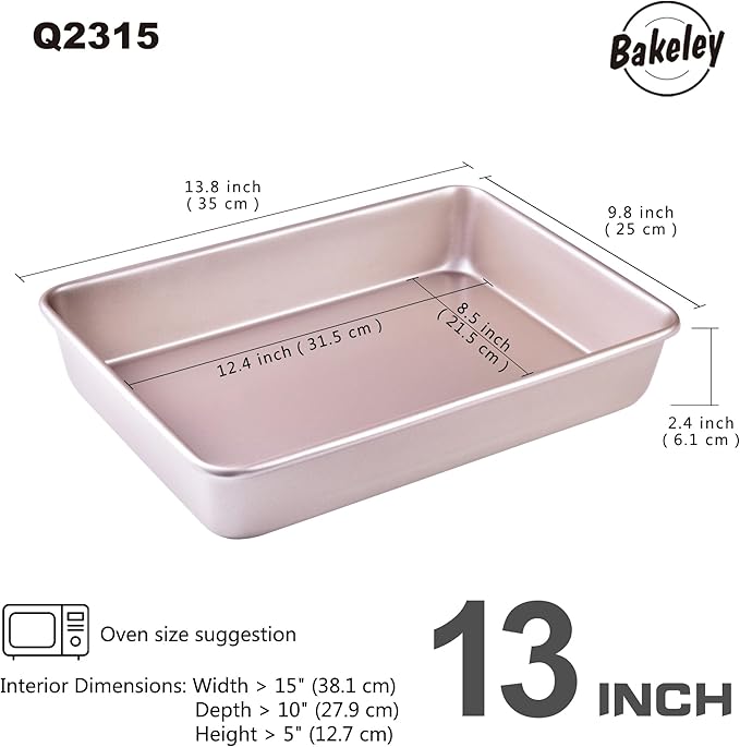 9 x 13 Inch Nonstick Rectangle Cake Pan, Deep Dish Loaf Pan for Baking, Roasting, Bread, Jelly Roll, Pizzas, Pastries 13.7" x 9.76" X 2.36"(Champagne Gold)